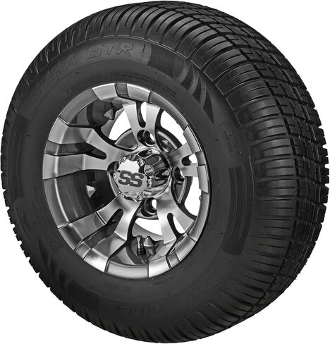 RM CART - 10 "Warlock Black/Machined على 205/65 R10 Low Rise Tyre (مجموعة من 4) ، و Club Car & Ez -Go Carts ، وإطارات عربة الجولف وعجلات Combo in Kuwait