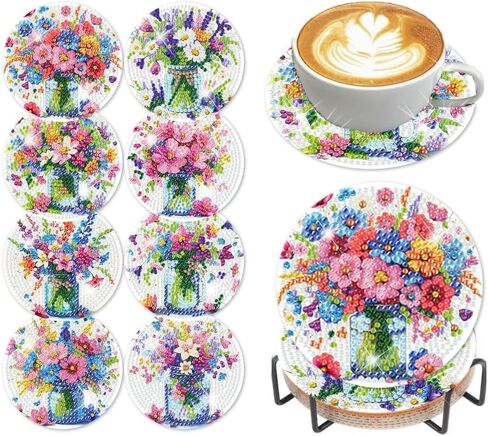 croshom Diamond Art Coasters Kits for Adults - 6 PCS Cat DIY Coaster Diamond Art Kit with Holder, Diamond Painting Coaster for Adults Beginner, Diamond Crafts Kits in Kuwait