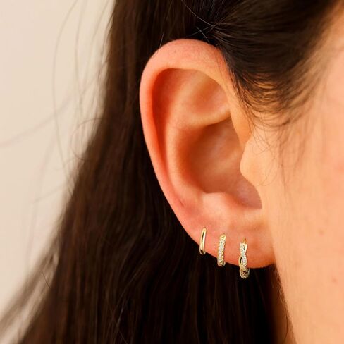 أقراط ذهبية للنساء للنساء أقراط طوق مقطوعة 14 كيلو بايت/فضية مطلي 3 أزواج Huggie Hoops cubic Zirconia arring cz stud chunky hoop edring arring trendy gifts for women in Kuwait
