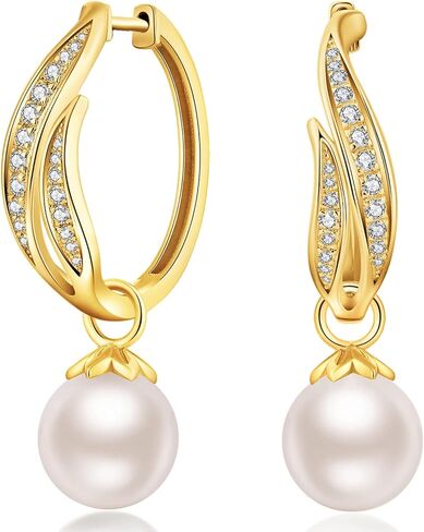 18 ألف أبيض مطلي بالآراء كبيرة من اللؤلؤ أقراط للنساء ، 925 sterling Silver Pearl أقراط 10 مم ، واثنين in Kuwait