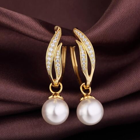 18 ألف أبيض مطلي بالآراء كبيرة من اللؤلؤ أقراط للنساء ، 925 sterling Silver Pearl أقراط 10 مم ، واثنين in Kuwait