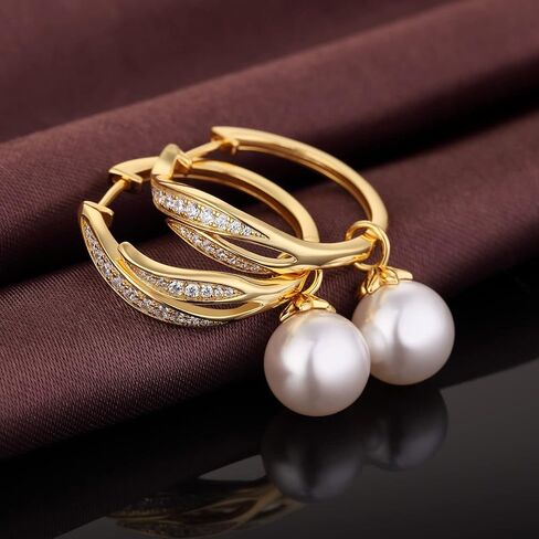 18 ألف أبيض مطلي بالآراء كبيرة من اللؤلؤ أقراط للنساء ، 925 sterling Silver Pearl أقراط 10 مم ، واثنين in Kuwait