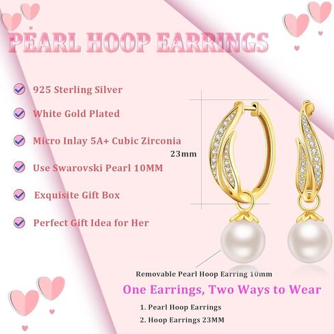 18 ألف أبيض مطلي بالآراء كبيرة من اللؤلؤ أقراط للنساء ، 925 sterling Silver Pearl أقراط 10 مم ، واثنين in Kuwait