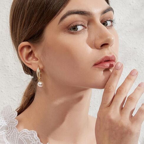 18 ألف أبيض مطلي بالآراء كبيرة من اللؤلؤ أقراط للنساء ، 925 sterling Silver Pearl أقراط 10 مم ، واثنين in Kuwait