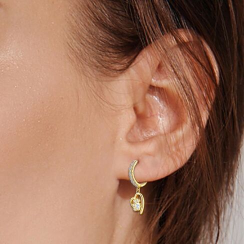 Gold Heart Print Earrings for Women Sterling Silver Cute Pet Puppy Cat Dog Paw Print Hoop Earrings Hypoallergenic White Cubic Zirconia Heart-Shaped Loop Earring Dainty Gifts for Christmas Birthday in Kuwait