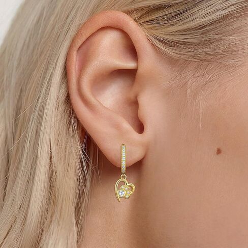 Gold Heart Print Earrings for Women Sterling Silver Cute Pet Puppy Cat Dog Paw Print Hoop Earrings Hypoallergenic White Cubic Zirconia Heart-Shaped Loop Earring Dainty Gifts for Christmas Birthday in Kuwait