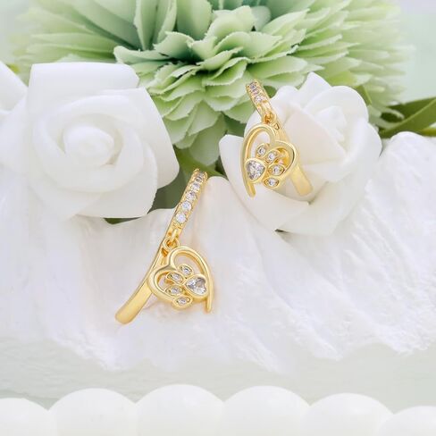 Gold Heart Print Earrings for Women Sterling Silver Cute Pet Puppy Cat Dog Paw Print Hoop Earrings Hypoallergenic White Cubic Zirconia Heart-Shaped Loop Earring Dainty Gifts for Christmas Birthday in Kuwait