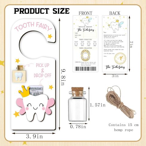 Wuguimeii 3pcs شماعات الباب الخيالية الأسنان مع بطاقات إيصال وزجاجة التذاكر - هدايا خرافية الأسنان صندوق حامل ثلاثي الأبعاد - هدايا تذكارية للأسنان المفقودة الأسنان الفتاة الحليب الأسنان (الأزرق) in Kuwait