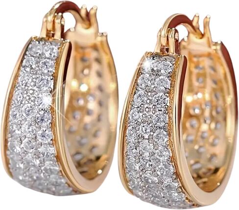 Vintage Copper Hoop Earrings with Zirconia Inlay - Chunky Statement Jewelry, Hypoallergenic Party Accessories for Women, Perfect for Night Out or Special Occasion in Saudi Arabia