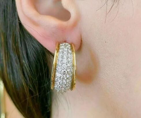 Vintage Copper Hoop Earrings with Zirconia Inlay - Chunky Statement Jewelry, Hypoallergenic Party Accessories for Women, Perfect for Night Out or Special Occasion in Saudi Arabia