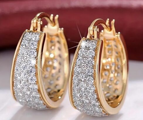 Vintage Copper Hoop Earrings with Zirconia Inlay - Chunky Statement Jewelry, Hypoallergenic Party Accessories for Women, Perfect for Night Out or Special Occasion in Saudi Arabia