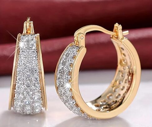 Vintage Copper Hoop Earrings with Zirconia Inlay - Chunky Statement Jewelry, Hypoallergenic Party Accessories for Women, Perfect for Night Out or Special Occasion in Saudi Arabia