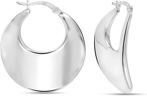 LeCalla 925 Sterling Silver Circular Hoop Earrings for Women | High Polish Bold Statement Hoops Jewelry Gift for Her | Round Disc Click-Top Hoop Earrings Gifts for Her Girlfriend Wife 30MM in Kuwait