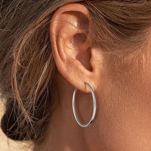 14K Gold Plated 925 Sterling Silver Posts large Hoop Earrings for Women, Hypoallergenic Big Hoop Earrings Lightweight Jewelry for Women 30/40/50/60/70MM in Kuwait