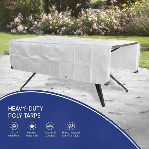 Tarps Now 10x14 Feet Poly Tarp |12 MIL Heavy Duty Waterproof Cover |Rip and Tear Proof Plastic Tarp with Rustproof Aluminum Grommets & Reinforced Edges |Ideal for Roof Repairs, Landscaping-White in Kuwait