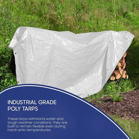 Tarps Now 10x14 Feet Poly Tarp |12 MIL Heavy Duty Waterproof Cover |Rip and Tear Proof Plastic Tarp with Rustproof Aluminum Grommets & Reinforced Edges |Ideal for Roof Repairs, Landscaping-White in Kuwait