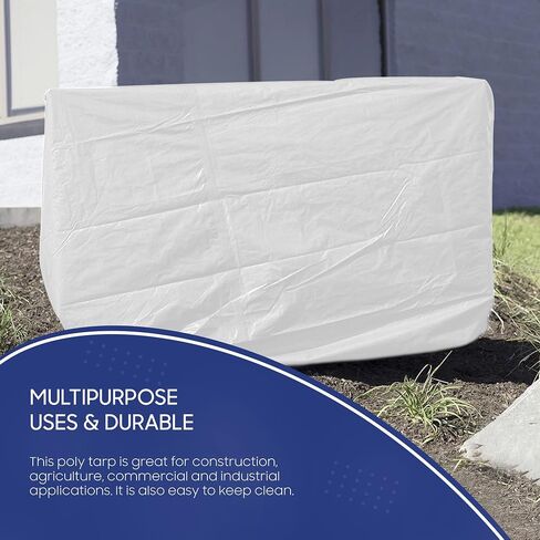 Tarps Now 10x14 Feet Poly Tarp |12 MIL Heavy Duty Waterproof Cover |Rip and Tear Proof Plastic Tarp with Rustproof Aluminum Grommets & Reinforced Edges |Ideal for Roof Repairs, Landscaping-White in Kuwait