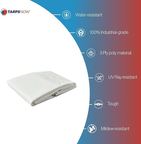 Tarps Now 10x14 Feet Poly Tarp |12 MIL Heavy Duty Waterproof Cover |Rip and Tear Proof Plastic Tarp with Rustproof Aluminum Grommets & Reinforced Edges |Ideal for Roof Repairs, Landscaping-White in Kuwait