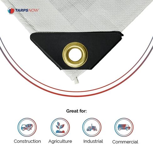 Tarps Now 10x14 Feet Poly Tarp |12 MIL Heavy Duty Waterproof Cover |Rip and Tear Proof Plastic Tarp with Rustproof Aluminum Grommets & Reinforced Edges |Ideal for Roof Repairs, Landscaping-White in Kuwait