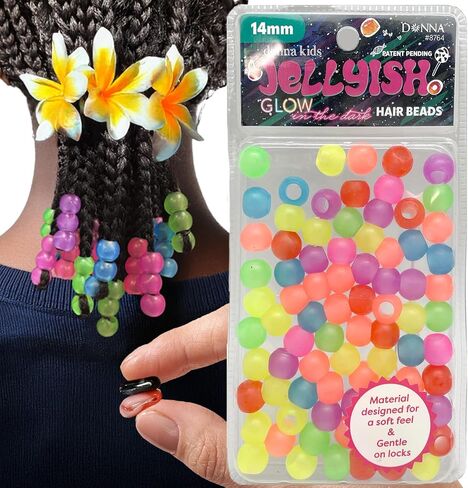 DONNA Kids Glow in The Dark Hair Beads – Squishy, Jellyish Twist 14MM Rubber Beads, Silicone Feeling, Hair Accessories for Kids, Beads Jewelry Making Kit DIY Hair Braiding, ASSORT Color 1PC in Saudi Arabia