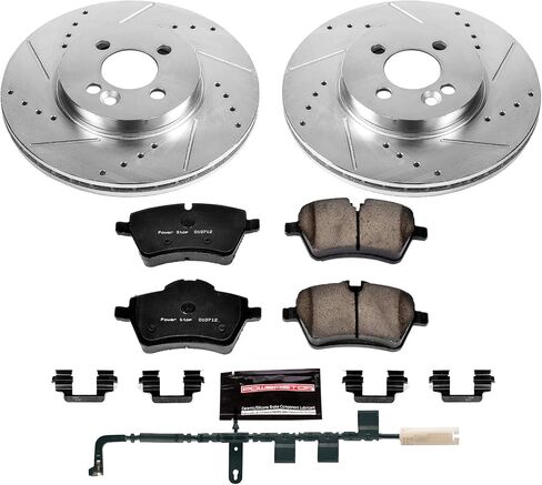 Power Stop K6068 Front Z23 Carbon Carbon Fiber Brake Brake مع مجموعة دوارات الفرامل المحفورة والمزودة بحفر وسلك مستشعر أمامي واحد لـ Mini Cooper 2007-2010 [نموذج محدد] in Saudi Arabia