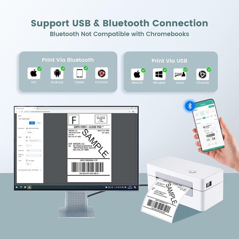 Thermal Shipping Label Printer Bluetooth - Thermal Label Printer 4x6 for Shipping Packages & Small Business, Shipping Thermal Printer 4 x 6 for Ebay, Shopify, Amazon, Etsy, USPS in Saudi Arabia