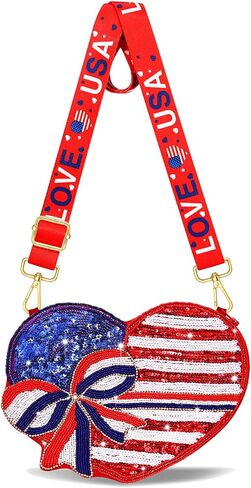 4th of July Purse for Women Sequin Beaded USA Star Purse American Flag Crossbody Shoulder Bag 4th of July Outfits in Saudi Arabia
