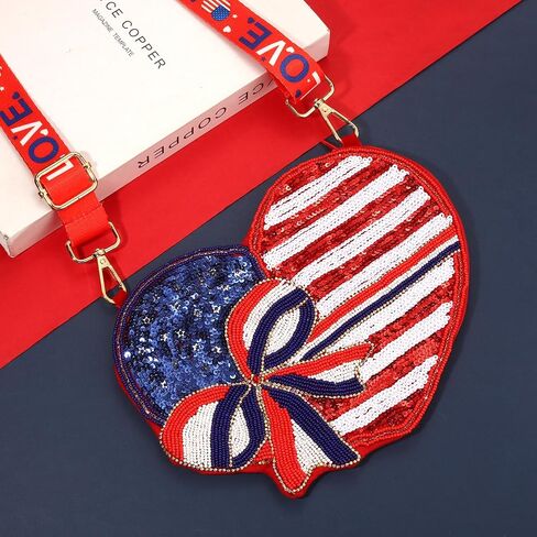 4th of July Purse for Women Sequin Beaded USA Star Purse American Flag Crossbody Shoulder Bag 4th of July Outfits in Saudi Arabia