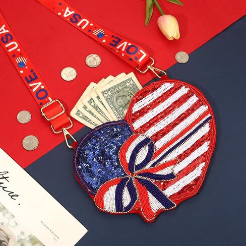4th of July Purse for Women Sequin Beaded USA Star Purse American Flag Crossbody Shoulder Bag 4th of July Outfits in Saudi Arabia