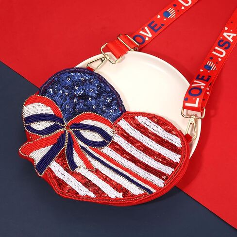4th of July Purse for Women Sequin Beaded USA Star Purse American Flag Crossbody Shoulder Bag 4th of July Outfits in Saudi Arabia