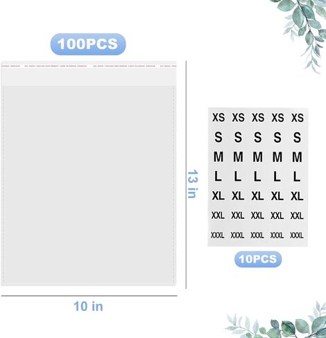 100 Count T Shirt Bags, Cellophane Bags Clear Poly Bags Plastic Bags For Packing Clothing Self Sealing Bag With10 Pcs Size Stickers (9 * 12) in Saudi Arabia