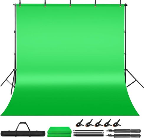Green Screen Backdrop Kit, 5 x 6.5 Ft Portable Greenscreen Background with T-Shaped Stand, 5 Clamps & Carrying Bag for Photography, Streaming, Zoom, Gaming, YouTube in Saudi Arabia