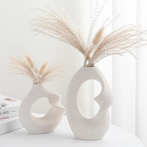 Set of 2 Romantic Hollow Ceramic Vases for Home Decor – Modern Minimalist Romantic Flower Vase for Pampas Grass Perfect for Entryway, Coffee Table, Living Room, Dining Table, Shelf Decor in Saudi Arabia