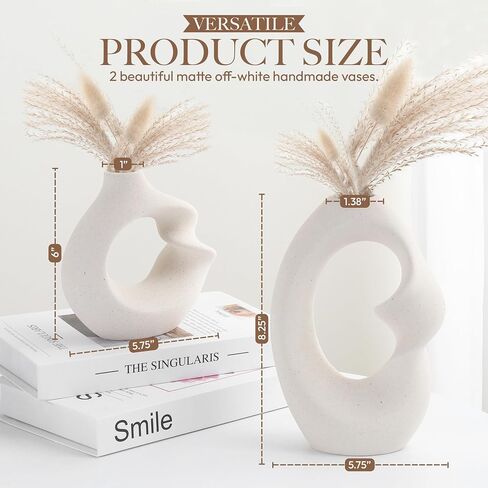 Set of 2 Romantic Hollow Ceramic Vases for Home Decor – Modern Minimalist Romantic Flower Vase for Pampas Grass Perfect for Entryway, Coffee Table, Living Room, Dining Table, Shelf Decor in Saudi Arabia