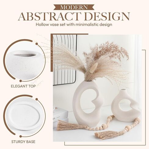 Set of 2 Romantic Hollow Ceramic Vases for Home Decor – Modern Minimalist Romantic Flower Vase for Pampas Grass Perfect for Entryway, Coffee Table, Living Room, Dining Table, Shelf Decor in Saudi Arabia