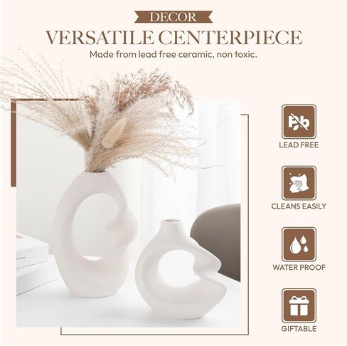 Set of 2 Romantic Hollow Ceramic Vases for Home Decor – Modern Minimalist Romantic Flower Vase for Pampas Grass Perfect for Entryway, Coffee Table, Living Room, Dining Table, Shelf Decor in Saudi Arabia