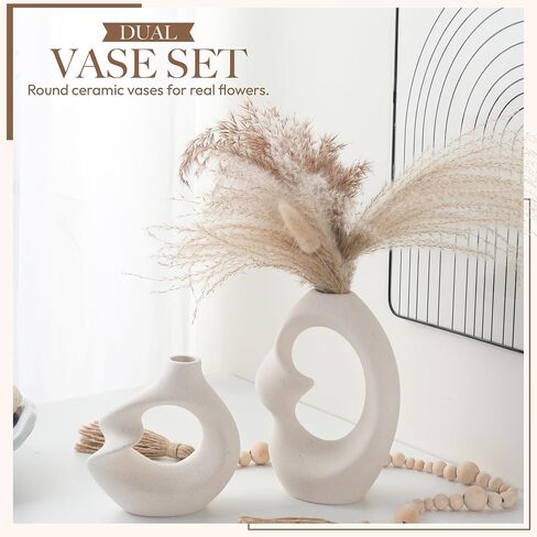Set of 2 Romantic Hollow Ceramic Vases for Home Decor – Modern Minimalist Romantic Flower Vase for Pampas Grass Perfect for Entryway, Coffee Table, Living Room, Dining Table, Shelf Decor in Saudi Arabia