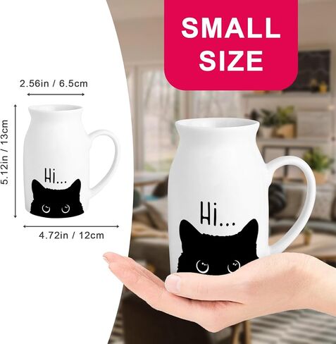 Cute Cat Themed Gifts, Small Ceramic Flower Vase Funny Coffee Mug for Cat Lover Owner Women Friend, Home Living Room Farmhouse Office Desk Table Shelf Decor (No Plants) in Kuwait