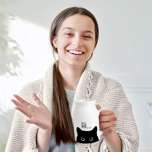 Cute Cat Themed Gifts, Small Ceramic Flower Vase Funny Coffee Mug for Cat Lover Owner Women Friend, Home Living Room Farmhouse Office Desk Table Shelf Decor (No Plants) in Kuwait