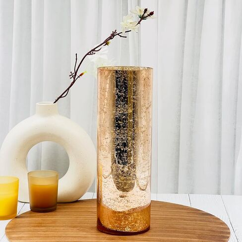Hosley Silver Mercury Glass Vase Set of 2 Pcs, Large Glass Vases for Flowers, Vases in Bulk, Vintage for Centerpieces, Ideal for Home Décor, Livingroom, Office, Spa in Saudi Arabia