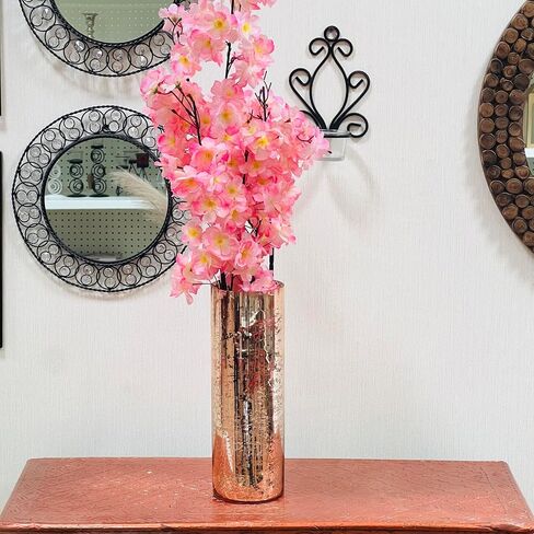 Hosley Silver Mercury Glass Vase Set of 2 Pcs, Large Glass Vases for Flowers, Vases in Bulk, Vintage for Centerpieces, Ideal for Home Décor, Livingroom, Office, Spa in Saudi Arabia
