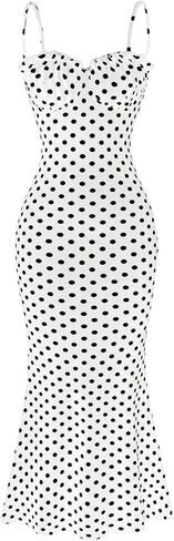 Milumia Women's Polka Dots Frill Trim Cami Dress Elegant Ruched Bust Fishtail Maxi Dresses in Saudi Arabia