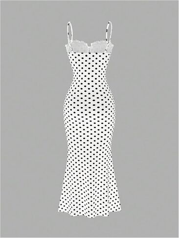 Milumia Women's Polka Dots Frill Trim Cami Dress Elegant Ruched Bust Fishtail Maxi Dresses in Saudi Arabia