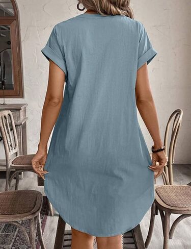 IDEALSANXUN Womens Linen Dress Spring Summer Casual Lightweight Cap Sleeve V Neck Midi Button Down Shirt Dresses in Saudi Arabia