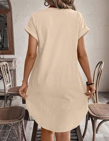 IDEALSANXUN Womens Linen Dress Spring Summer Casual Lightweight Cap Sleeve V Neck Midi Button Down Shirt Dresses in Saudi Arabia