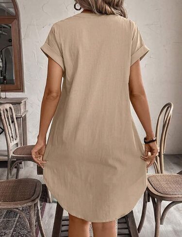 IDEALSANXUN Womens Linen Dress Spring Summer Casual Lightweight Cap Sleeve V Neck Midi Button Down Shirt Dresses in Saudi Arabia