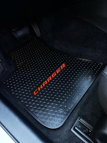 Lloyd Mats Custom-Fit All-Weather Rubber Floor Mats for Dodge Charger RWD 2011-2023 - Red Charger Word (4PC - Fronts + Rears, Blck) in Kuwait