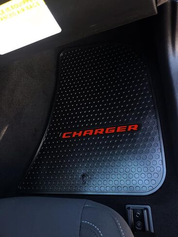 Lloyd Mats Custom-Fit All-Weather Rubber Floor Mats for Dodge Charger RWD 2011-2023 - Red Charger Word (4PC - Fronts + Rears, Blck) in Kuwait