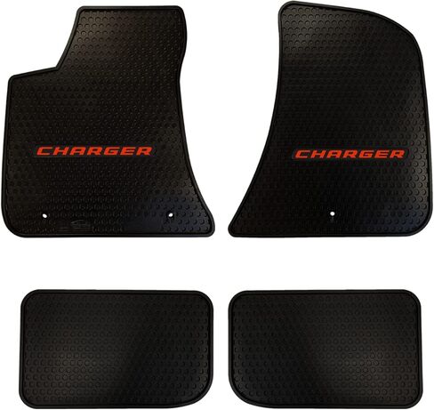 Lloyd Mats Custom-Fit All-Weather Rubber Floor Mats for Dodge Charger RWD 2011-2023 - Red Charger Word (4PC - Fronts + Rears, Blck) in Kuwait