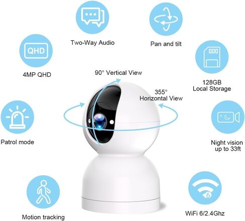 Rraycom 2Pack Baby Camera Monitor for Home Security - 4MP WiFi 6 Indoor Camera, PTZ Camera w/Motion Detection & Tracking, 2-Way Talk, Color Night Vision, Privacy Mode, 24/7 Cloud & SD, Works w/Alexa in Kuwait